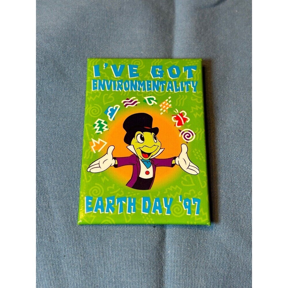Vintage Jiminy Cricket Disney Earth Day Button 1997
